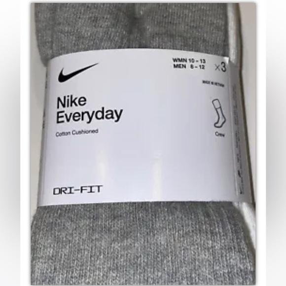 Nike Everyday Crew Socks 3 Pair Men 8-12 Wmn 10-13 Gray White Black Logo Cushion - Picture 6 of 12